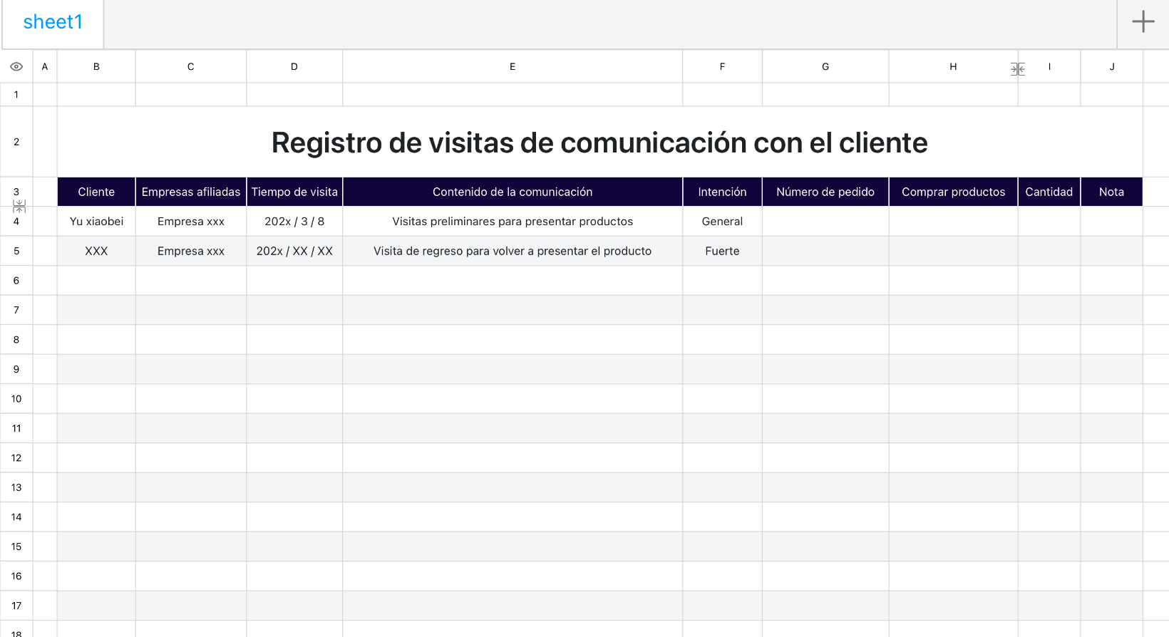 Registro de visitas de comunicación con el cliente